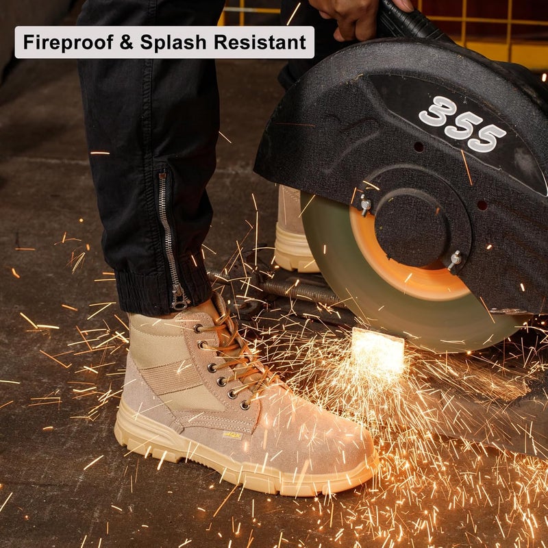 MOFEELE Store Steel Toe Boots for Men or Women, Slip Resistant Work Boots Steel Toe Shoes Indestructible Tactical Mid Top Safety Shoes for Warehouse Industry Construction - Khaki - Image 5